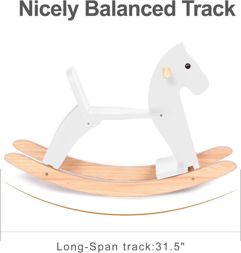 KRAND Wooden Rocking Horse Baby Ride On Toy for Toddlers Solid Wood Classic Design with Comfortable Pedal and Safe Backrest Ideal Gift for Kids (Classic, White) - Image 3